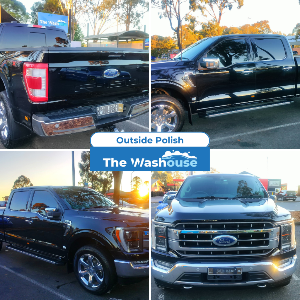 Black Ford ute after outside polish at The Washouse Rouse Hill