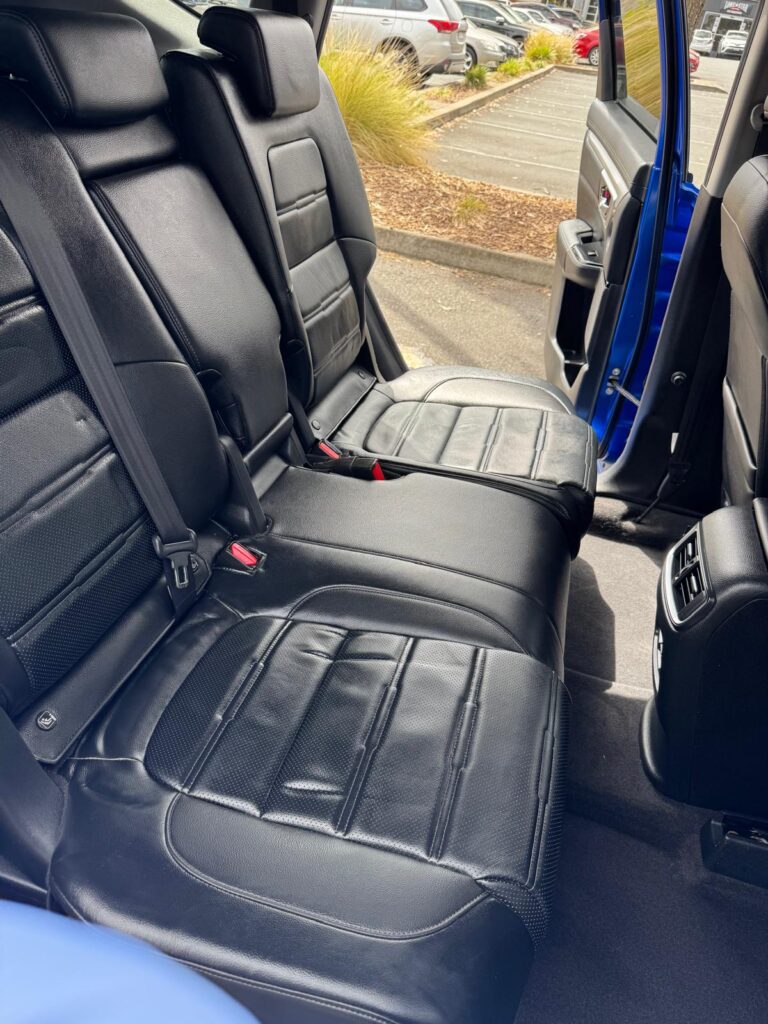 Clean rear leather seats after professional detailing